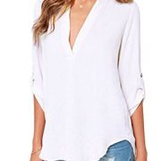 Dokotoo-Womens-Casual-Chiffon-Ladies-V-Neck-Cuffed-Sleeve-Blouse-Tops-S-XXL-0